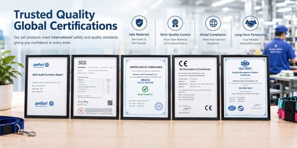 Pet products factory certifications for quality, safety, and international compliance