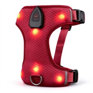 Red light up dog harness rechargeable with bright LED visibility